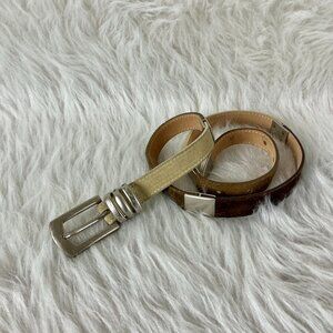 Streets Ahead Ivory, Tan, Brown Suede Leather Colorblock Silver Tone Belt M